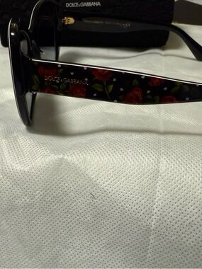 Dolce & Gabbana Black Sunglasses with Red Rose Temple Detail